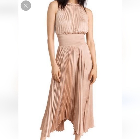 Do+Be Satin Pleated MIDI Dress In Dusty Rose - Picture 1 of 8